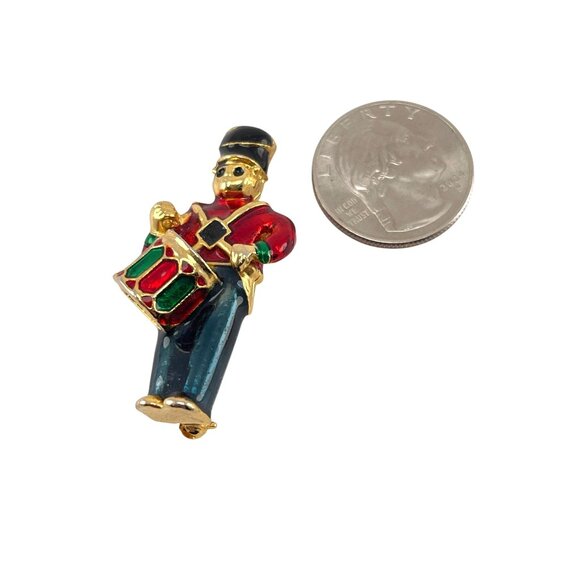 Vintage Holiday Drummer Boy Pin Brooch 1.75'' Enamel Christmas Jewelry - Picture 5 of 7